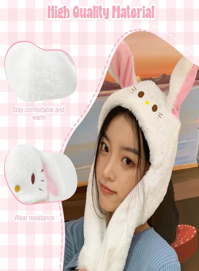 TecoKart® Plush Bunny Dancing Ears Cap - White Kawaii Bunny Ears Winter Hat for Girls, Rabbit Moving Ear Flaps and Press Paws, Plush Wool Winter Caps for Girls Kids - Image 3